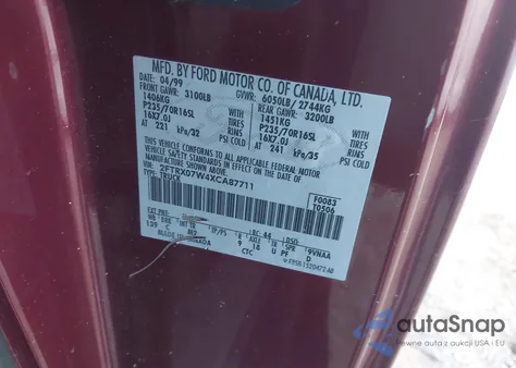 1999 Ford F-150 Lariat/Xl/Xlt from USA, damaged, VIN 2FTRX07W4XCA87711